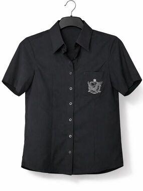 Black Short-Sleeve Button-Down Shirt with Pocket Crest